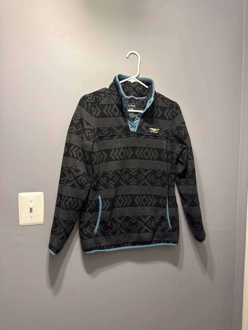 L.L.Bean Sweater Fleece Pullover Print Snap-Neck